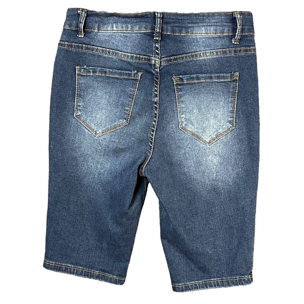 Oak And Poppy Shorts 2 Blue Bermuda Silver Studded‎ 5-Pocket Denim Edgy Casual - Picture 7 of 11